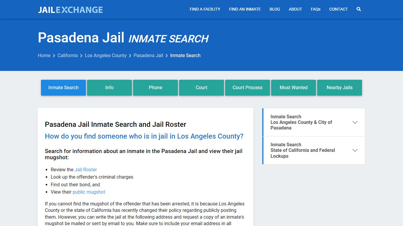 Inmate Search: Roster & Mugshots - Pasadena Jail, CA