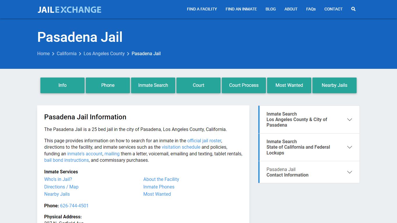 Pasadena Jail, CA Inmate Search, Information